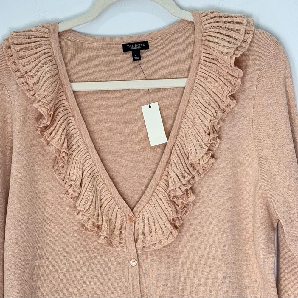 Talbots Ruffle Sweater Cardigan Size XL NEW Neutral Preppy E85 - Picture 16 of 16